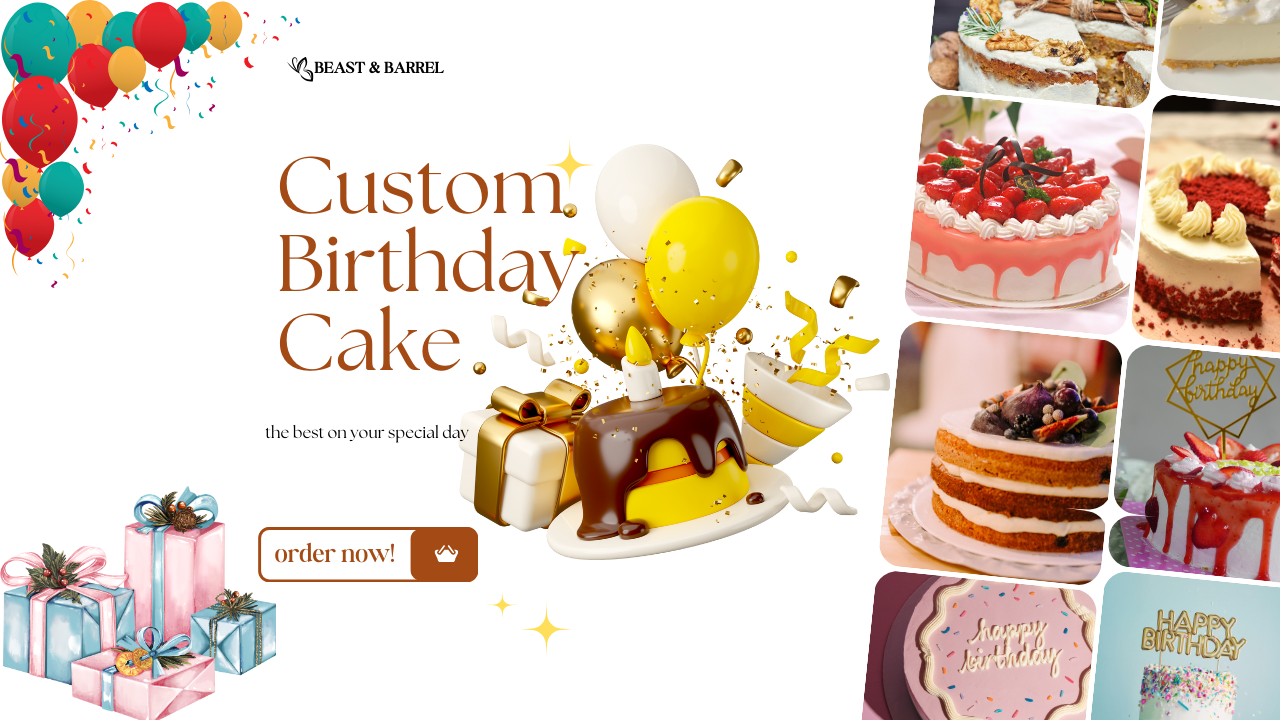 White and Brown Photo Collage Birthday Cake Promotion Instagram Post